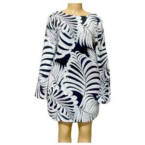 NWT H&M Black & White Palm Pattern Long Sleeve Shift Dress - Size 12